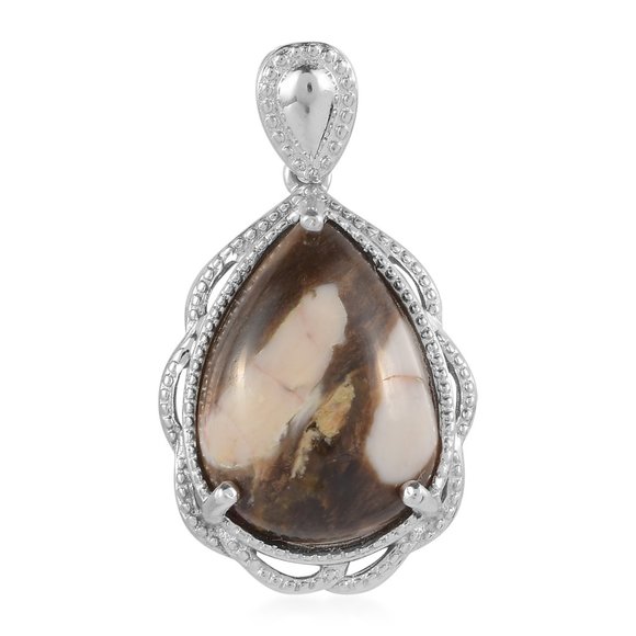 Peanut Wood Jasper Pendant in Platinum Over Copper - Picture 1 of 3